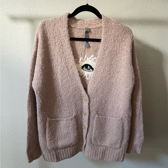 RAQUEL ALLEGRA DUSTY ROSE PINK EYE EMBROIDERED ALPACA CARDIGAN 1 OR S - Picture 11 of 13